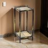 2 Tier Square Stone Top Plant Stand with Metal Frame, Small, Black and Gray