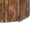 34 Inch Handmade Wooden Round Coffee Table with Plank Design, Burned Brown