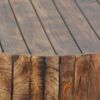 34 Inch Handmade Wooden Round Coffee Table with Plank Design, Burned Brown