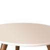 24 Inch Modern Coffee Table, Round Off White MDF Top, Tapered Brown Mango Wood Legs