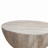 Arthur 35.5 Inch Round Mango Wood Coffee Table, Subtle Grains, Distressed White