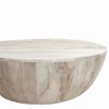 Arthur 35.5 Inch Round Mango Wood Coffee Table, Subtle Grains, Distressed White