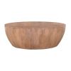 Arthur Drum Shape Wooden 35.5 Inch Coffee Table with Plank Design Base, Distressed Brown