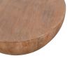 Arthur Drum Shape Wooden 35.5 Inch Coffee Table with Plank Design Base, Distressed Brown