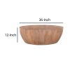 Arthur Drum Shape Wooden 35.5 Inch Coffee Table with Plank Design Base, Distressed Brown