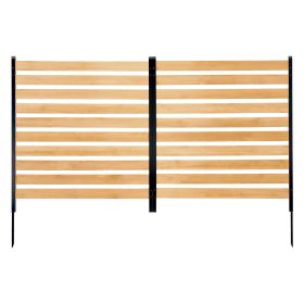 Wood Privacy Fence, 38" W x 42" L, 2-Panel Slatted Air Conditioner Fence Screen, Pool Equipment Enclosure with Metal Stakes, Easy DIY Installation, Ou