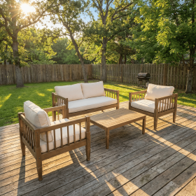 4-Piece Patio Furniture Set, Outdoor Furniture with coffee table, Patio Conversation Set Deep Seating with Thick Cushion for Backyard Porch Balco
