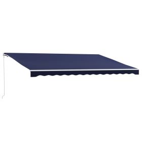 16'x10' Electric Retractable Awning Sunshade Shelter with Remote Controller & Crank Handle for Deck Balcony Yard, Blue