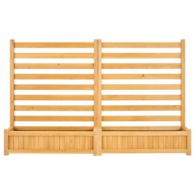 Wooden Privacy Fence, 36 x 45 inch Air Conditioner Fence, 2 Slatted Panel Solid Outdoor Wood Privacy Screen with 2 Planters, Metal Stakes, Trash Can H