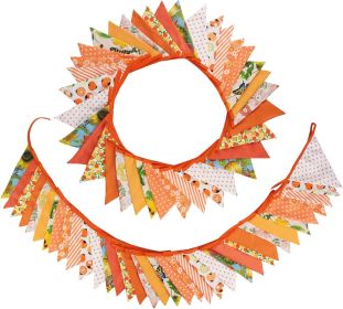 32Ft Orange Fabric Bunting Banner Triangle Flags Party Decorations Cotton Floral Garland Pennant for Autumn Fall Thanksgiving Harvest Birthday We