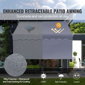 Manual Retractable Awning, 118" Outdoor Retractable Patio Awning Sunshade Shelter