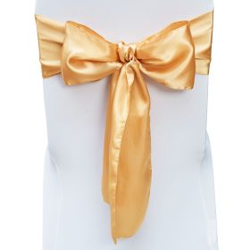 Satin Chair Sashes Bows, 50PCS Chair Ribbon Ties Back Sash, 7 x 108 inch, Gold Wedding Reception Decoration