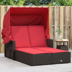 Double Sun Lounger Brown PE rattan, powder-coated steel, fabric