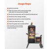 Charcoal Offset Smoker, Heavy-Duty Steel BBQ Offset Smoker with Side Firebox, Movable Outdoor Barbecue Smokers with 6 Adjustable Grates, Thermometer &