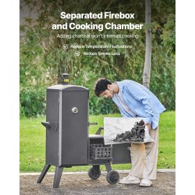 Charcoal Offset Smoker, Heavy-Duty Steel BBQ Offset Smoker with Side Firebox, Movable Outdoor Barbecue Smokers with 6 Adjustable Grates, Thermometer &