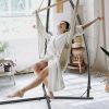 Heavy Duty Hammock Chair Stand C Shaped Solid Steel Hanging Chair Frame with Spring Hook and Buckle Indoor Outdoor Patio Deck Treehouse Porch Lounger