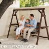 3 Seat Wooden Porch Swing with Stand, Patio Swing with Cushion, for Garden, Poolside, Backyard, Carbonized Brown