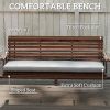 3 Seat Wooden Porch Swing with Stand, Patio Swing with Cushion, for Garden, Poolside, Backyard, Carbonized Brown