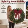 36" Prelit Crestwood Spruce Artificial Christmas Wreath, Christmas Decor with Bow, 8 Modes, Red Berries, Pinecones