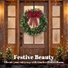 36" Prelit Crestwood Spruce Artificial Christmas Wreath, Christmas Decor with Bow, 8 Modes, Red Berries, Pinecones