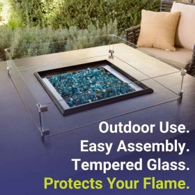 Square Glass Flame Guard for 12" Square Drop-In Fire Pit Pan