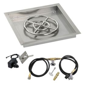 18" Square Stainless Steel Drop-In Pan with Spark Ignition Kit (12" Fire Pit Ring) - Propane