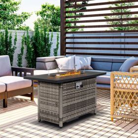 43-Inch Fire Table, 50000 BTU Gas Firepit with Volcanic Stone Black (Color: as Pic)