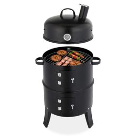 43 X 52 X 85 Cm -  Black Cylindrical Smoker With Chimney  - Powder-Coated Iron (Option: Default)