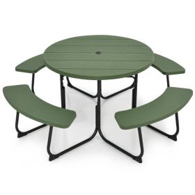 All Weather 8 Seater Picnic Table with Umbrella Hole (Color: Green)