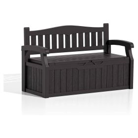 Heavy Duty Plastic Outdoor Storage Garden Bench Patio Deck Box (Color: Black)