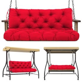 60 x 40 x 5 Inch Outdoor Porch Swing Cushion, 3 Seat Patio Swing Cushion with Backrest and Ties, Thick Waterproof Swing Bench Cushion for Lawn, Garden (Color: Red)