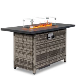 43-Inch Fire Table, 50000 BTU Gas Firepit with Volcanic Stone Black (Color: as Pic)