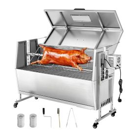Rotisserie Grill, 38W BBQ Outdoor Pig & Lamb Spit Roaster, Charcoal Spit Roaster with 132 LBS Capacity, Wheels & 4-Level Height (Type: Fully covered type, size: 46 inch)