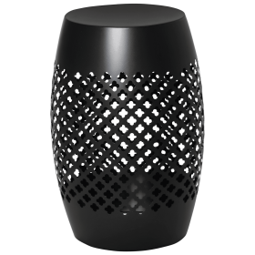 12.5" Steel Outdoor Side Table, Round Hollow Drum Patio End Table, Accent Table for Indoor and Outdoor (Color: Black)